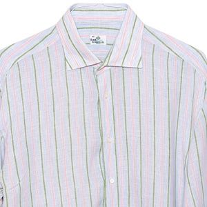 BORRELLI NAPOLI MENS LINEN DRESS SHIRT BLUE PINK GREEN STRIPES 16.5(38) 42